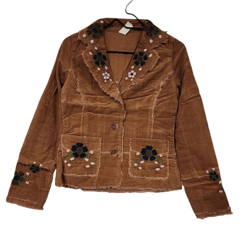 Sandrea Corduroy Embroidered Floral Jacket